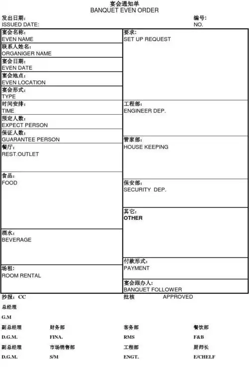 beo(宴会通知单)