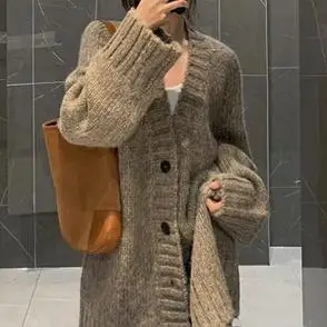 复古慵懒风外搭针织开衫上衣女宽松软糯毛衣外套2023年秋冬新款