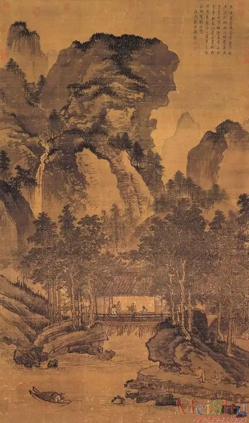 打印级gh6088151古画山水风景画山水图明戴进绢本30x51茅屋结庐深山林