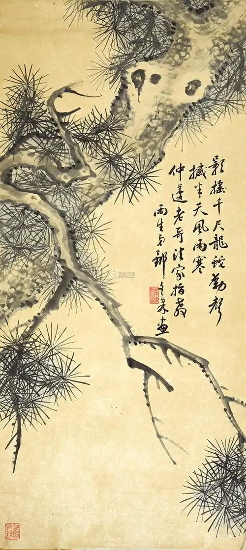 邹雨生松树设色纸本镜片