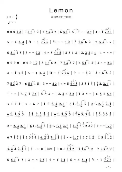 lemon (ag3)智能简谱非自然死亡主题曲