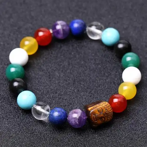 雕刻佛头紫晶青金石佛教七宝手链瑜伽冥想灵力手串亚马逊跨境专供