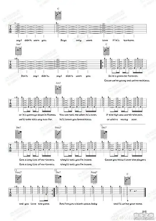 taylor,swift《blank space》吉他谱