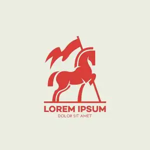 红马与旗帜标志设计模板. 矢量图.照片