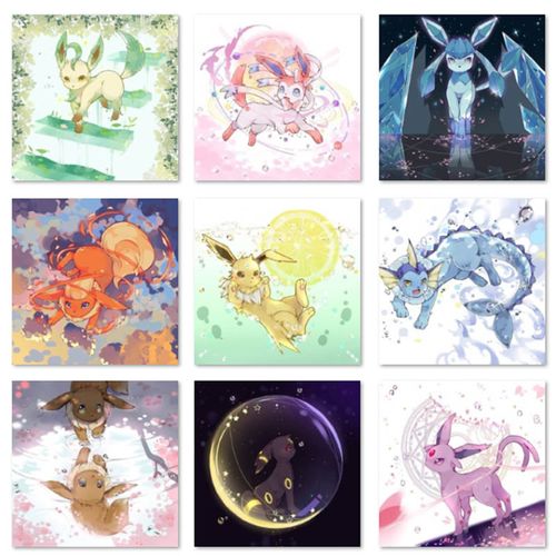 卡通动漫宠物小精灵宝可梦伊布家族 diy数字油画手绘填色装饰画