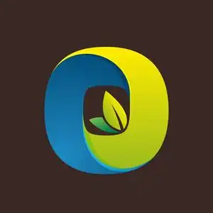 o 字母徽标与绿色的树叶照片