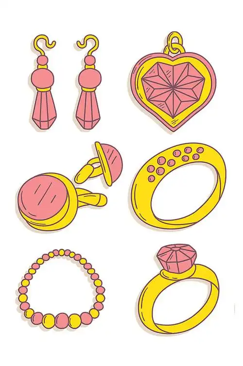 手绘插画装饰品穿搭项链戒指免抠元素