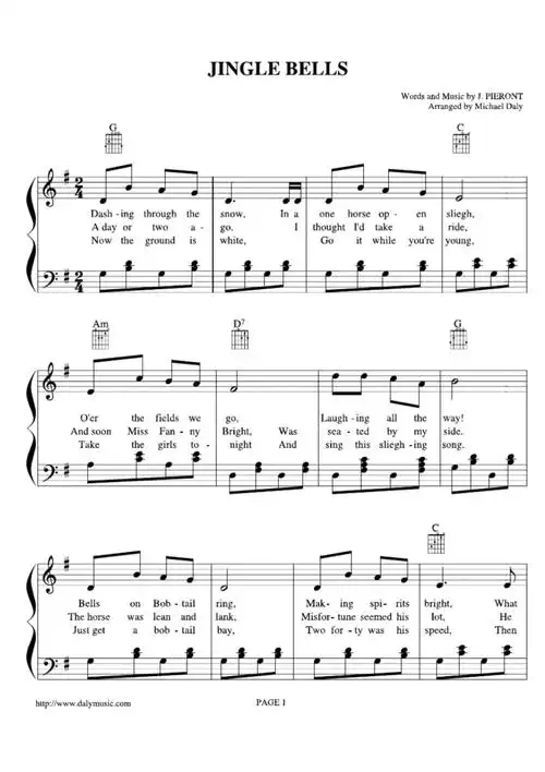 jinglebells原版五线谱钢琴谱正谱乐谱_第1页