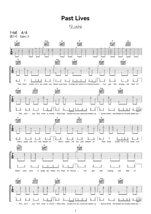 past lives吉他谱_slushii_c调原版编配1