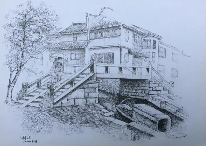 江南水乡风情小镇一一潘明放2014年游历婺源,乌镇,周庄等地画的写生