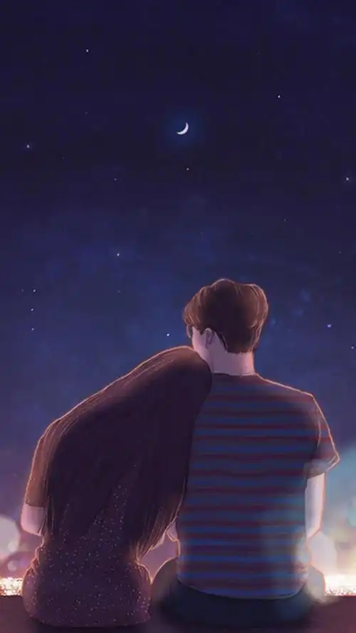 卡通手绘情侣唯美写真,高清图片,手机锁屏桌面-壁纸族