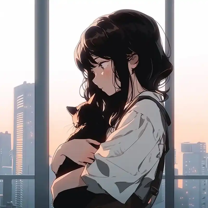 抱猫少女.#动漫女头 #二次元头像 #二次元 #优质头像 # - 抖音