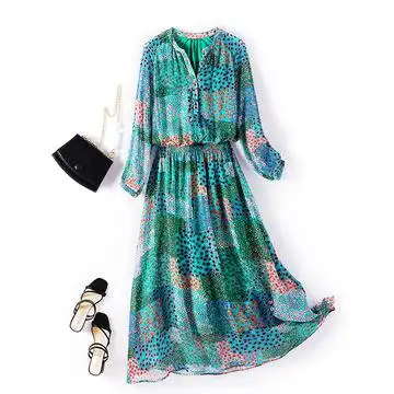 女装真丝连衣裙夏季新款ol气质时尚桑蚕丝长款裙子28035