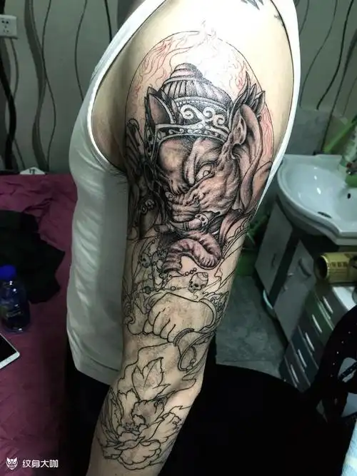 象神花臂_纹身图案手稿图片_明仁刺青的纹身作品集
