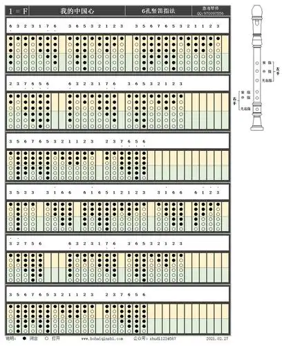 六孔竖笛f调指法-我的中国心