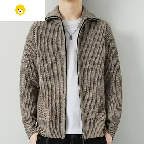 fishbasket针织开衫外套男款潮牌宽松翻领拉链毛衣男高级感季毛线衣