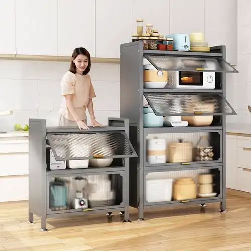 伟经带门厨房置物架落地多层橱柜家用电器储物放锅具多功能收纳柜