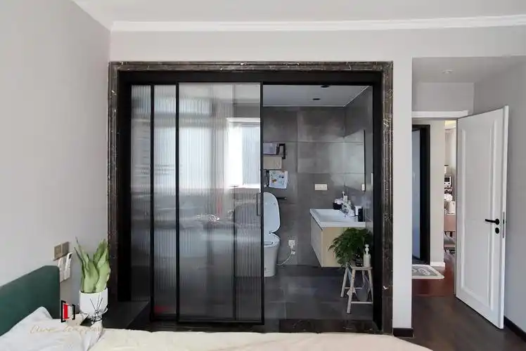 轻奢极简三轨黑色窄边推拉门客厅阳台全景玻璃移门厨房卫生间隔.