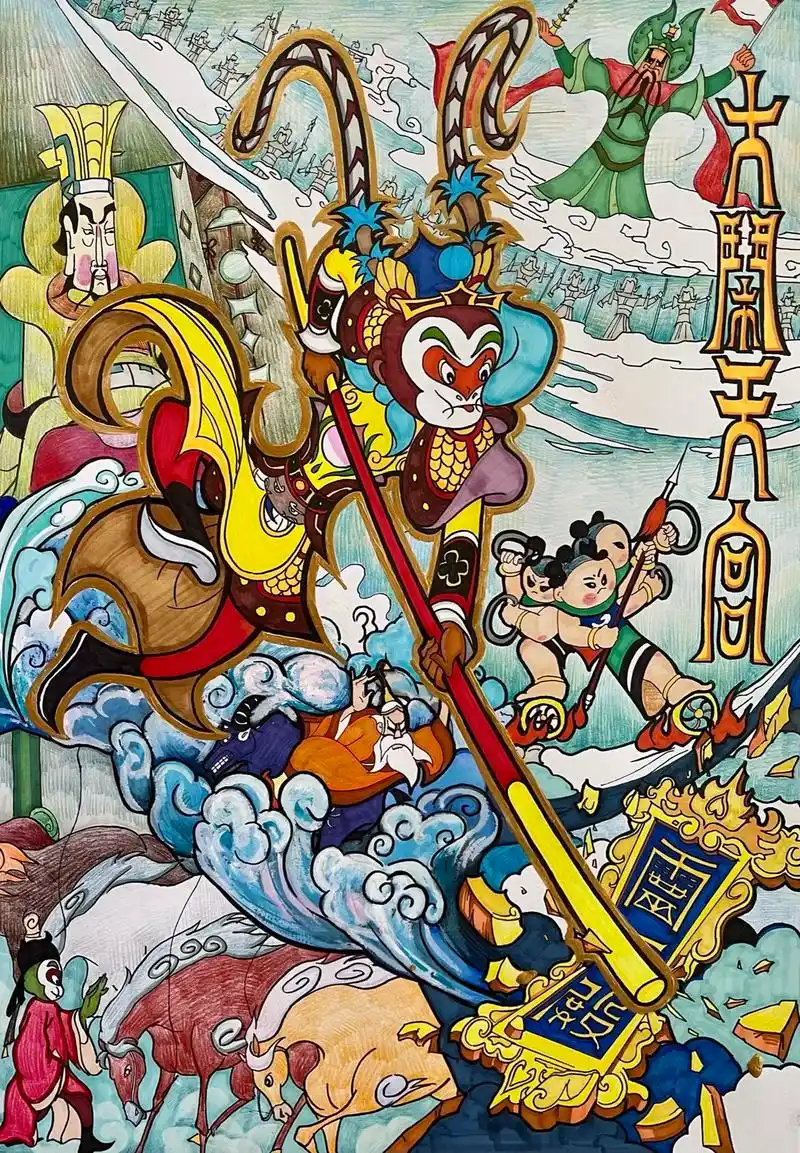 《大闹天宫》致敬张光宇先生#画画 #国漫 #西游记 #少儿美 - 抖音