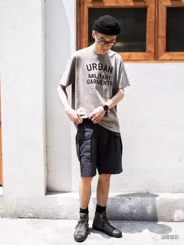 裤子:军绿工装短裤 鞋子:粉白撞色帆布鞋 配饰:黑色挎包 休闲撞色搭配