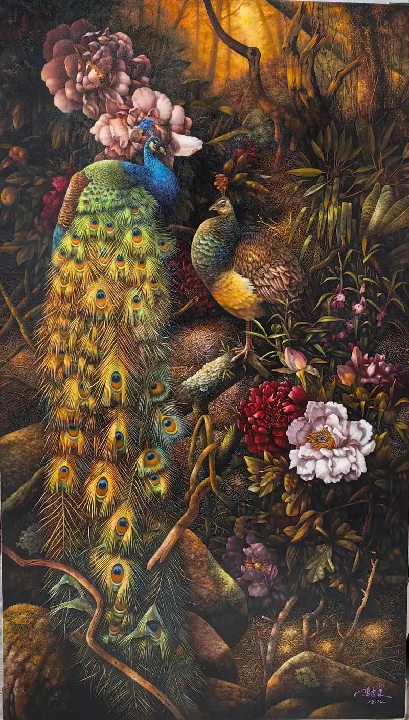 孔雀油画#作品创作过程 - 抖音