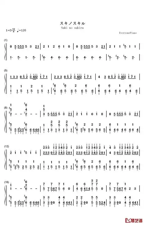 スキノスキル钢琴简谱-数字双手-wake up girls1