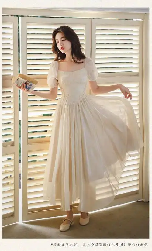 夏季香槟色晚礼服裙女宴会气质轻奢小众高端法式高级感收腰连衣裙