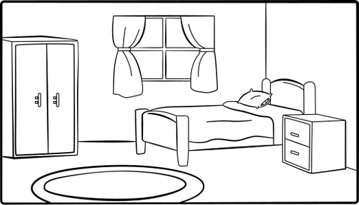 简笔画单色线条手绘家庭室内元素卧室趣味简笔画画宝宝的漂亮卧室房间