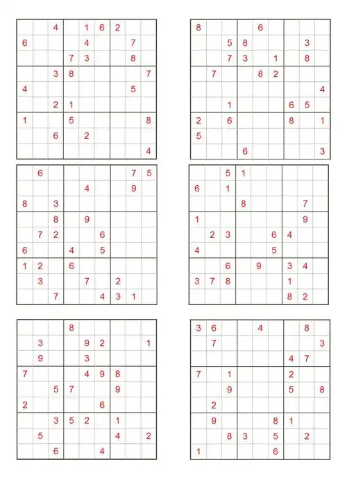 九宫格数独题目打印版无答案