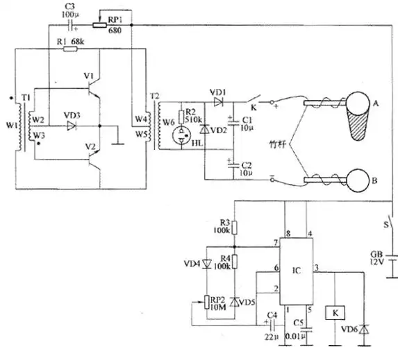 完整的双变捕鱼机制作资料 电路工作原理 该电子捕鱼虾机电路由无稳态