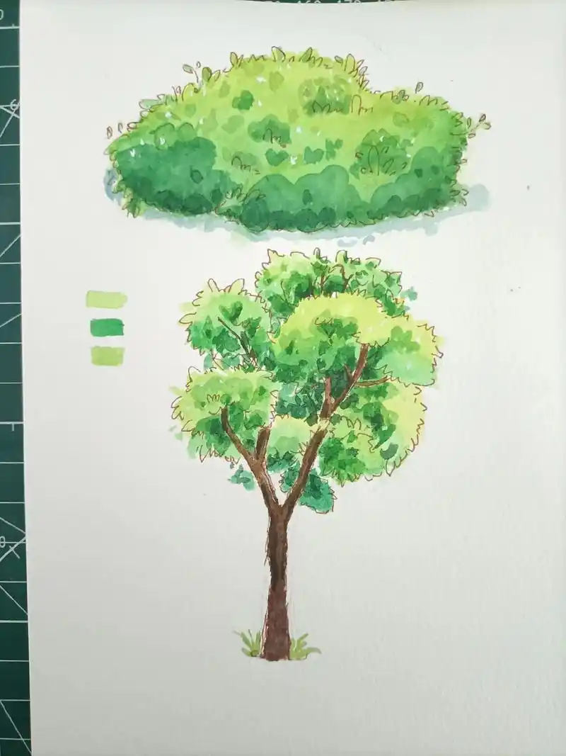 灌木丛和树.临摹原图来自"酥鱼豆腐水彩"#钢笔淡彩 课程#手 - 抖音