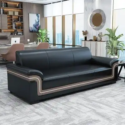 新款办公沙发现代简约会客接待中式时尚三人位办公室商务茶几组合