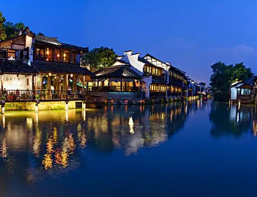 浙江桐乡乌镇水乡古镇风光夜景