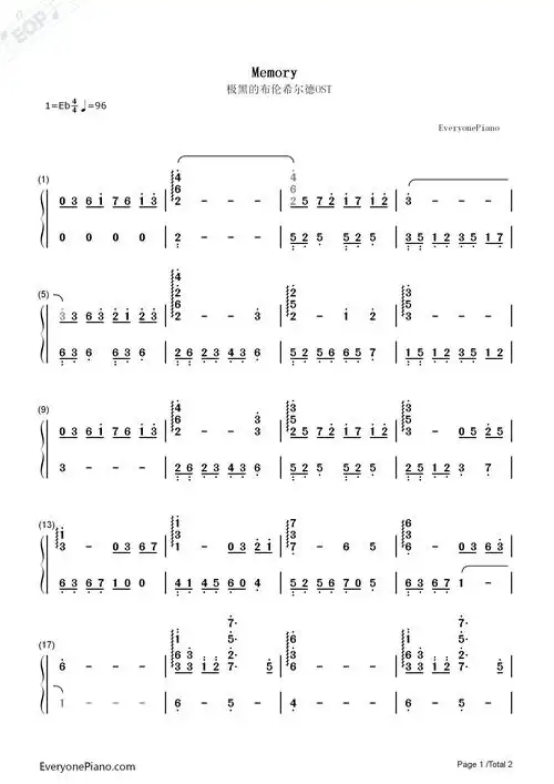 memory-极黑的布伦希尔德 ost 2双手简谱预览1