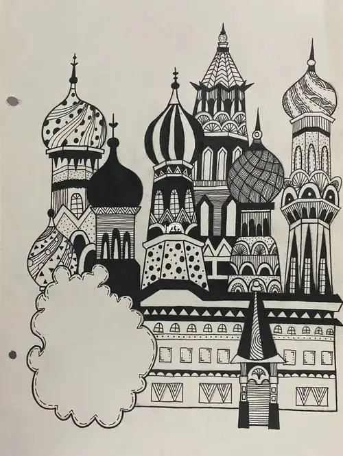 近期最喜欢的临摹黑白线城堡房子