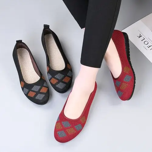 春秋新款女单鞋老北京布鞋妈妈鞋飞织透气舒适休闲平底鞋防滑女鞋