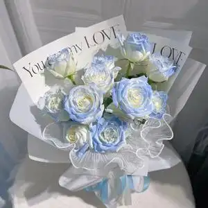 全国密西根碎冰蓝白玫瑰送男友花束大渐变同城鲜花速递黑骑士生日