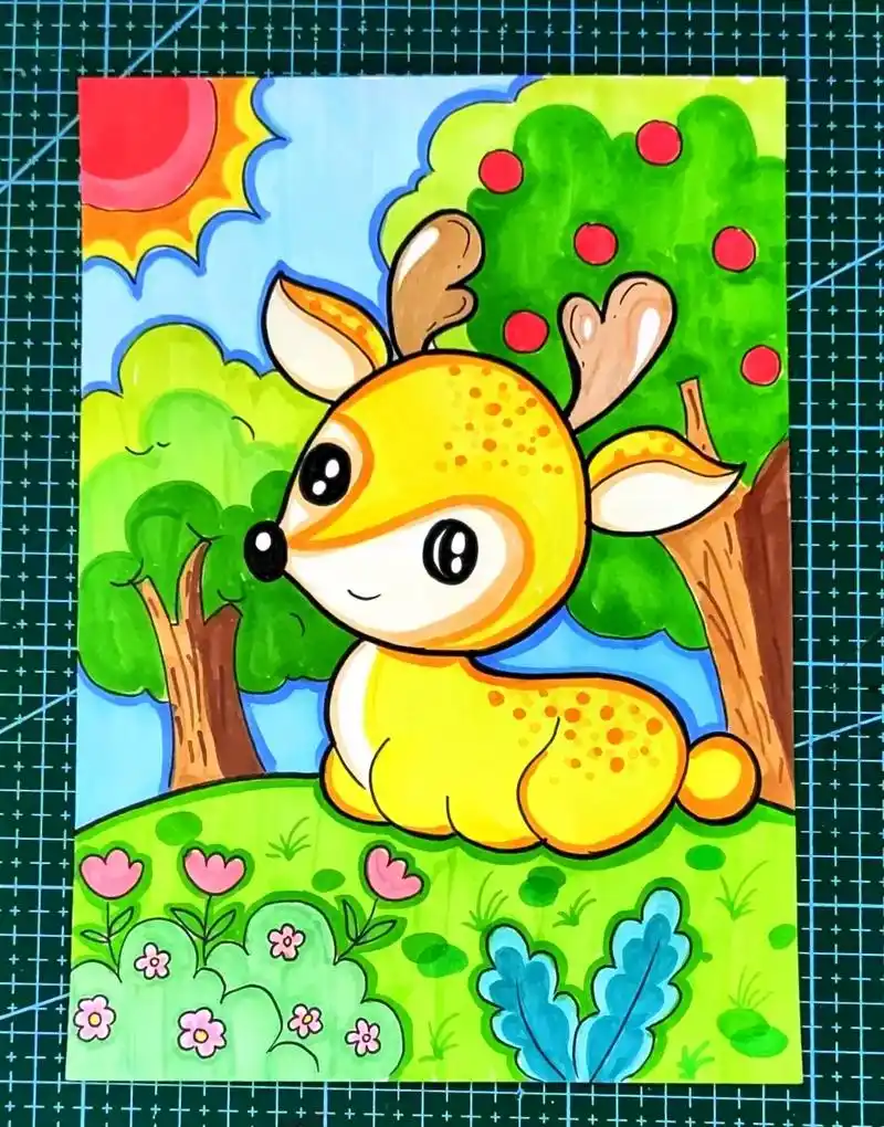 马克笔儿童画萌萌小鹿