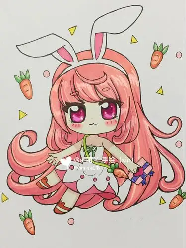 迷你世界q版人物手绘画线稿上色原创兔美美