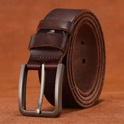 皮带男真皮针扣头层纯牛皮腰带男士青年复古休闲韩版中年牛仔裤带
