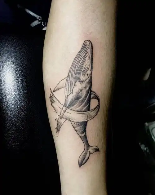 鲸鱼纹身图片_手臂点刺纹身图案