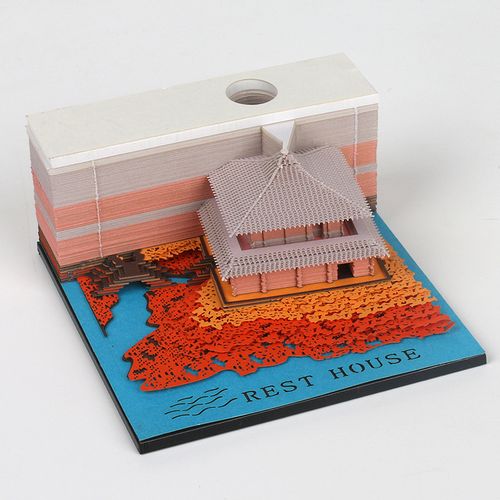 3d立体模型便签纸小桥流水创意3d便签本亭子建筑网红便利贴定制