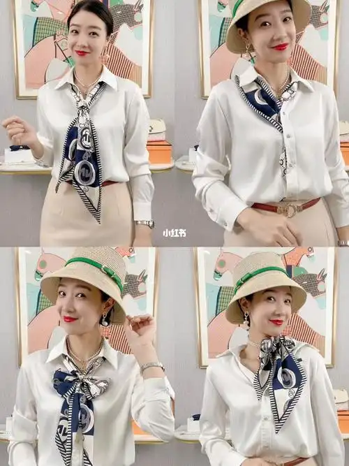 白衬衫搭配丝巾的时尚系法