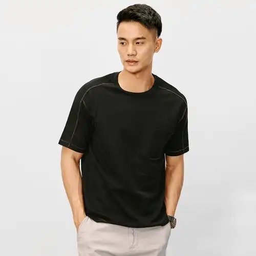 kuegou美式休闲男士短袖潮流圆领上衣宽松落肩款t恤