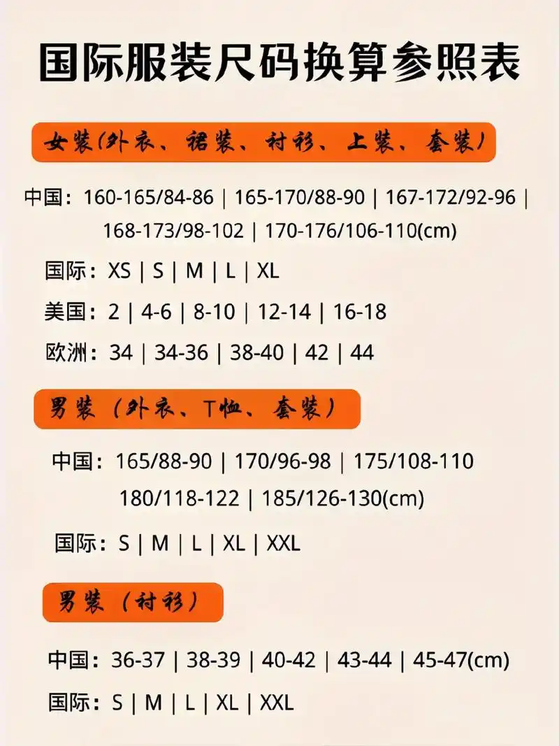 图文掘金计划  服装尺码对照表7815满满的干货 今天给大家整