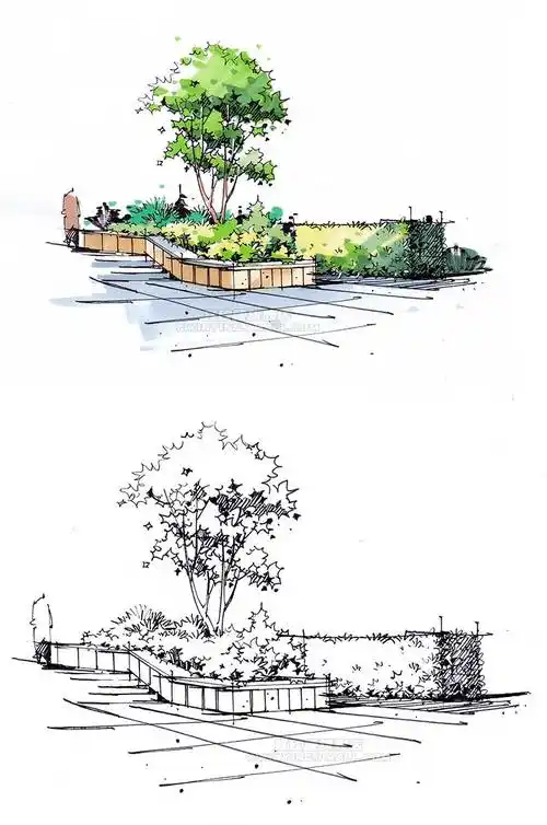 265张园林景观手绘单体小品设计线稿马克笔上色透视图临摹环艺学习