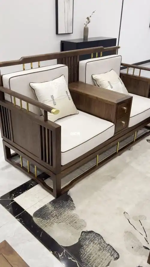 新中式黑胡桃木实木沙发