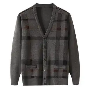 爸爸礼物中老年男士开胸毛衣显年轻前开扣对门爸爸针织衫加厚外套