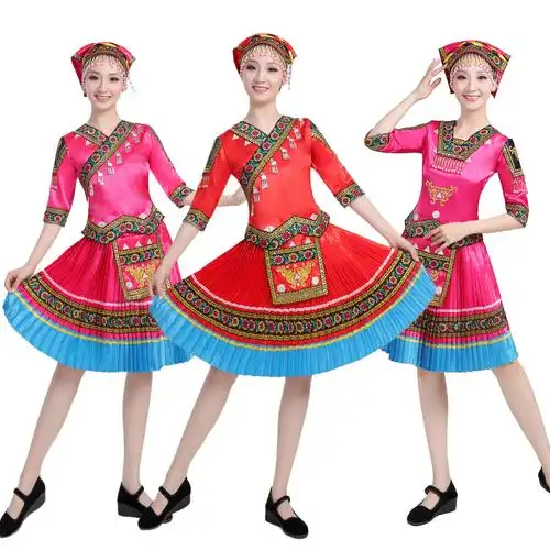 七月火把节新款彝族服装百褶裙演出服凉山云南少数民族民族服装