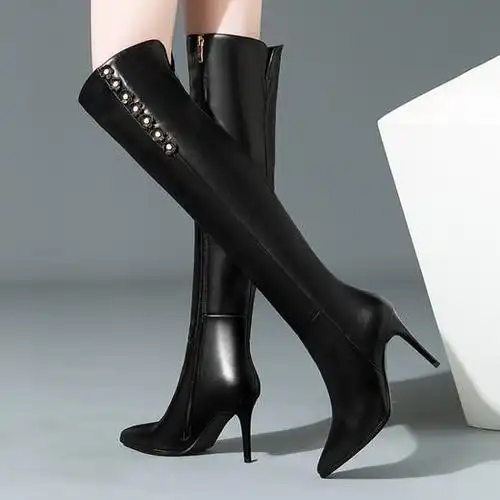 新款尖头过膝长靴细跟及膝长靴g7m61256